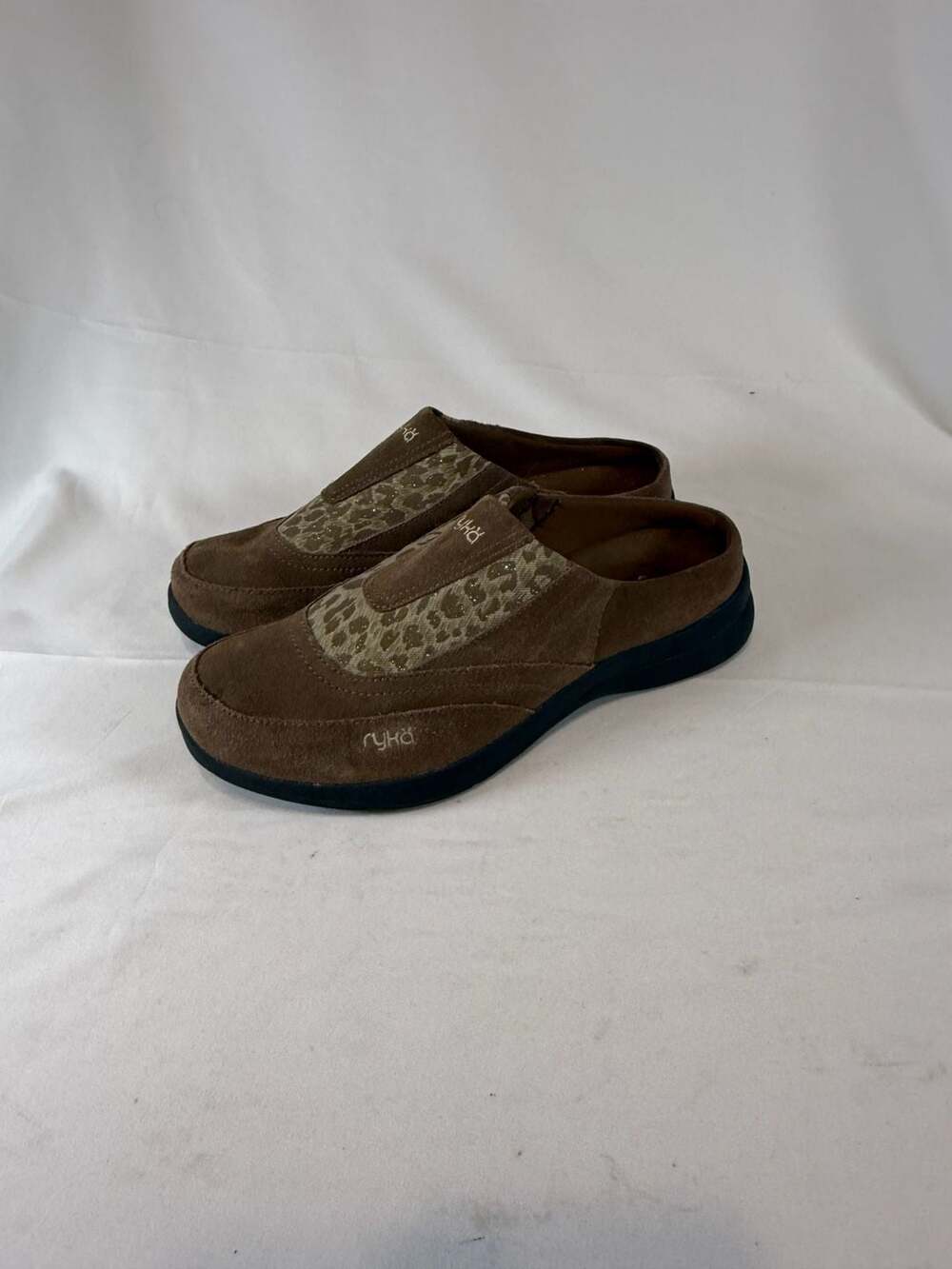 Ryka Womens Nitracel Mule Brown Suede Animal Print Slip On Shoes Size 9 Boho Her